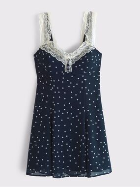 A&F Bra-Free Lace-Trim Button-Through Mini Dress Small